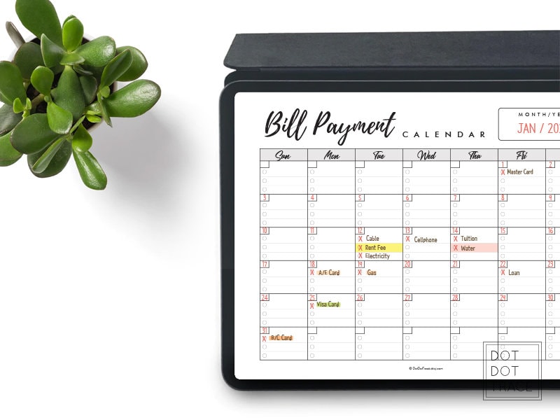 Printable Bill Payment Calendar Horizontal Monthly Bills Calendar Bill ...