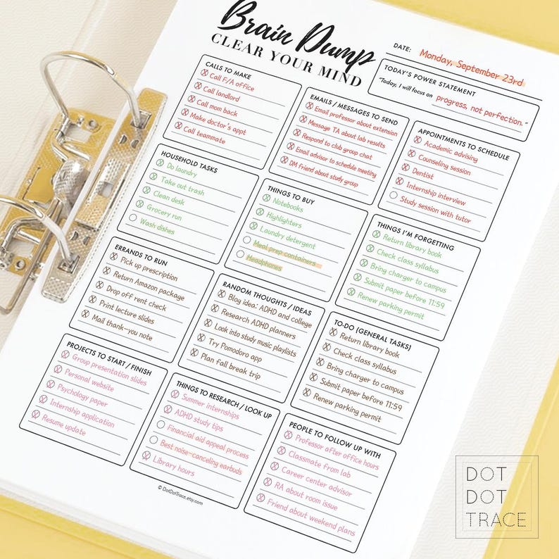 Brain Dump Printable | Task Dump Worksheet | Overwhelmed Reset Planner ...
