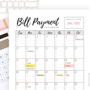 Afdrukbare factuur betalingskalender maandelijkse facturen kalender factuur betalingssjablonen brief &a4 goodnotes maandelijkse factuur betalingsplanner downloaden