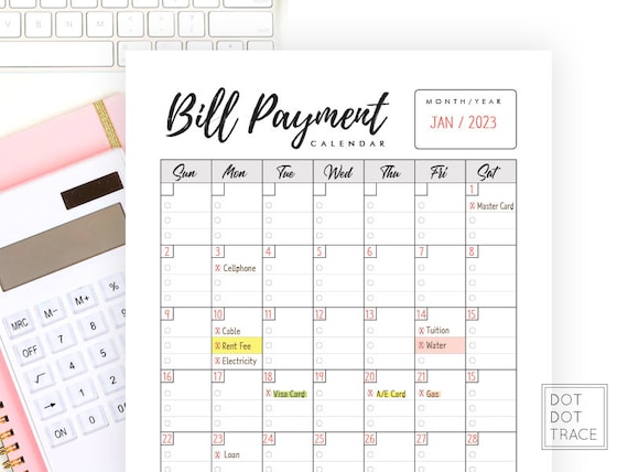 Monthly Bill Free Printable Bill Payment Calendar Pri