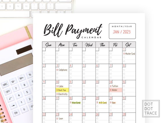 Monthly Bill Free Printable Bill Payment Calendar Pri