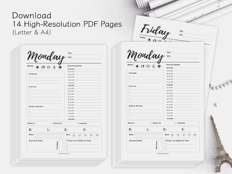 Printable 7 Day Planner Daily Planner Day Planner Work Planner Etsy