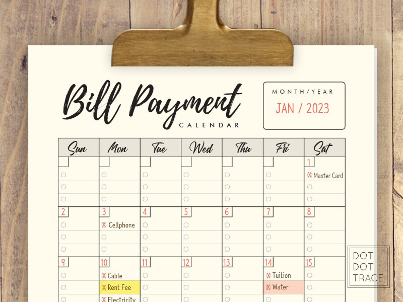Printable Bill Payment Calendar Monthly Bills Calendar Bill Payment ...