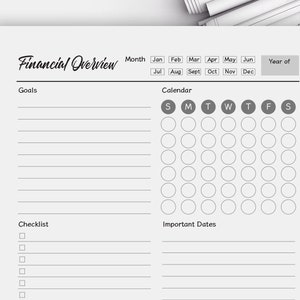 Printable Monthly Financial Overview Monthly Budget Planner Expense ...