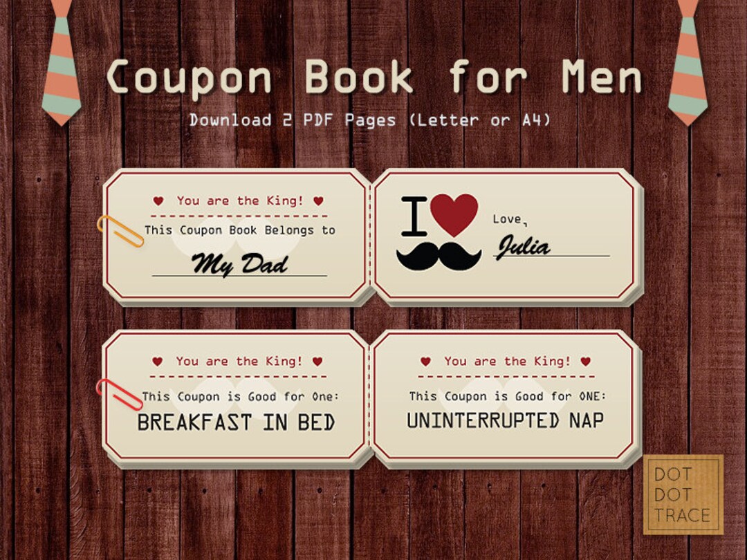 Printable Coupon Book for Dads Coupon Book for Men Coupon Book for ...