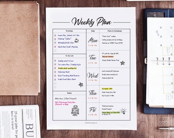 Printable 5-Day Work Planner: Weekly Schedule Template (Digital Download)