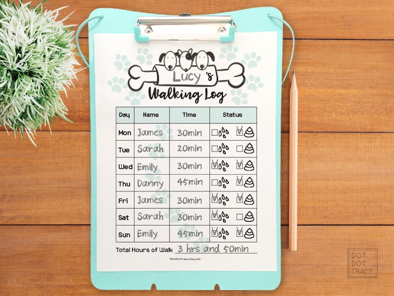 Printable Dog Walking Log Printable Family Dog Waking Schedule Pet ...