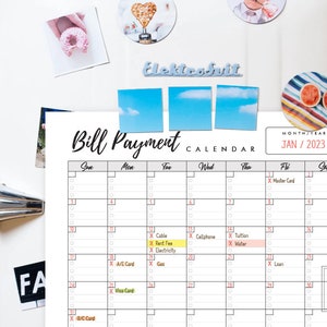 Printable Bill Payment Calendar Horizontal Monthly Bills Calendar Bill ...