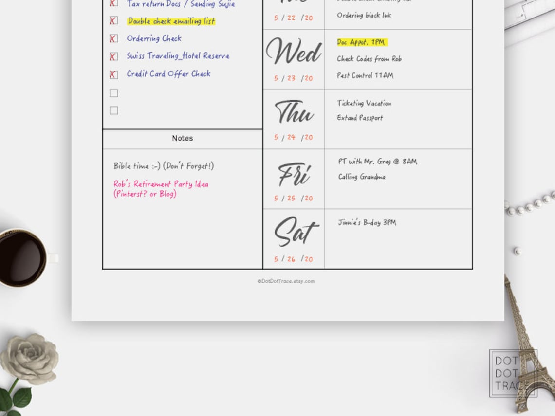 Sunday Start Printable Weekly Planner Daily Planner 7 Day | Etsy