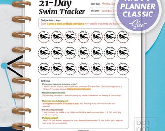 21-Day Swim Tracker Printable: Happy Planner Classic Size (PDF Download)