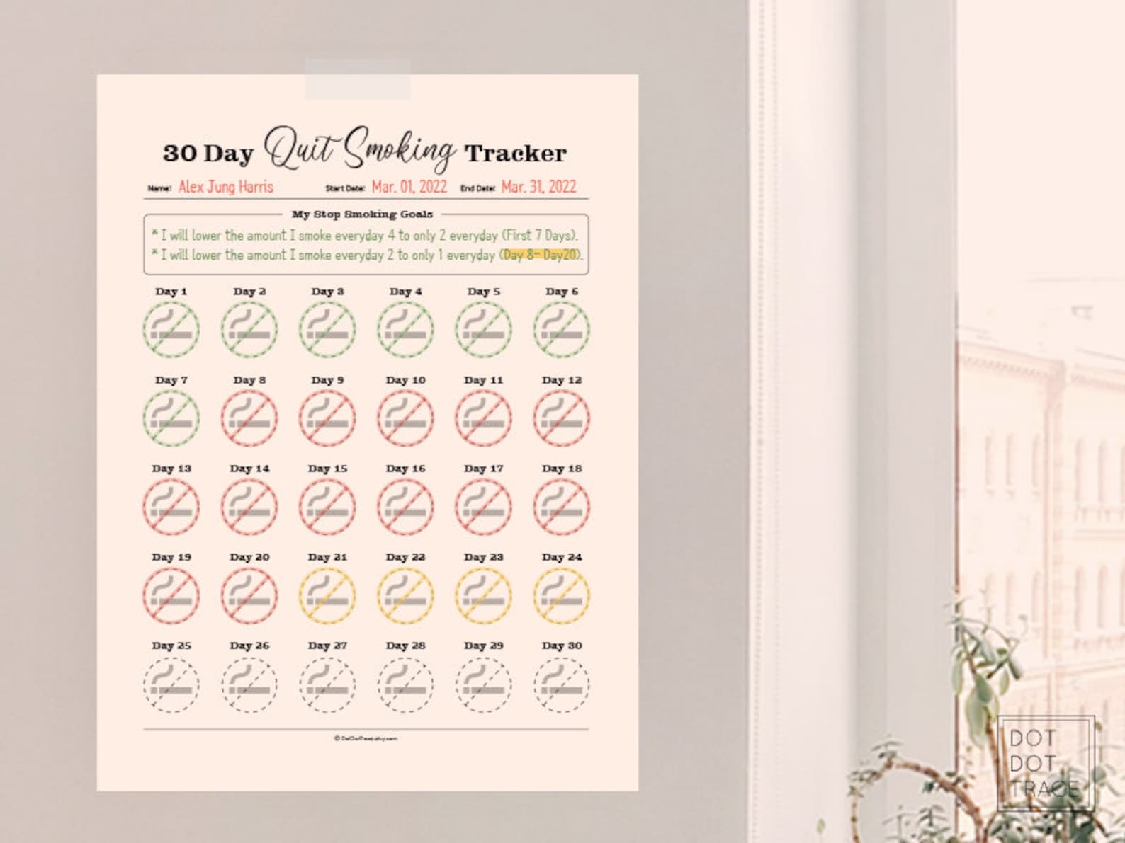 Printable 30 Day Quit Smoking Tracker 30 Day Stop Smoking Etsy
