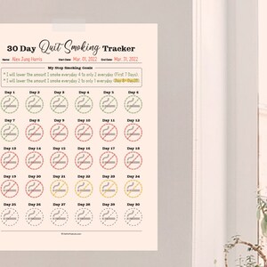 Printable 30 Day Quit Smoking Tracker 30 Day Stop Smoking Tracker No ...
