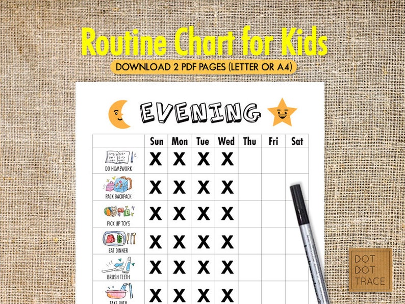 printable daily routine chart for kids kids routine etsy