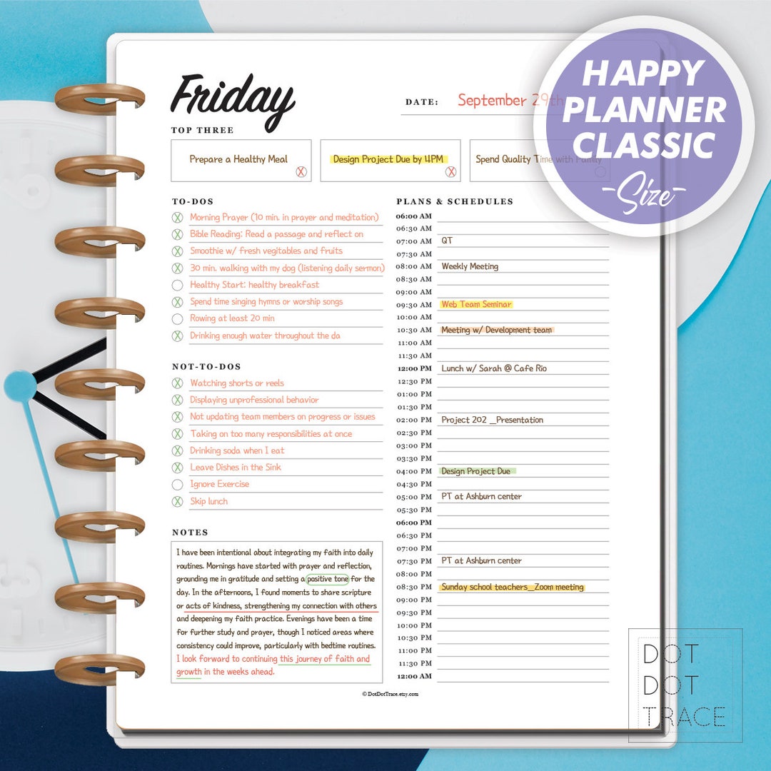 Printable Happy Planner Classic Sized 7 Day Minimal Planner Daily ...