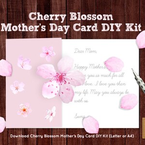 Printable Cherry Blossom Mother's Day Card DIY Kit Sakura Mother's day card  Printable Mother's Day Crafts for Kids Birthday Cards for Moms