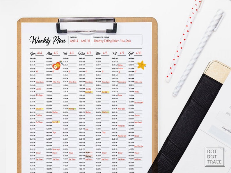 Printable 30 Min Intervals Weekly Planner 7 Day Planner Daily Planner ...