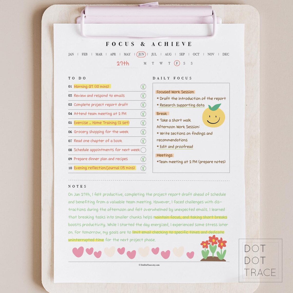 Printable Focus & Achieve Daily to Do List Productive Planner ...