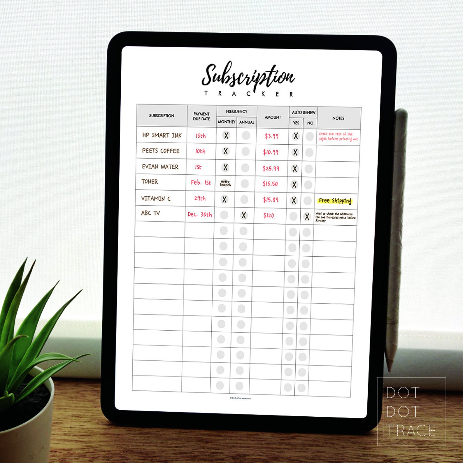 Printable Subscription Tracker: Happy Planner Classic (PDF) - Etsy