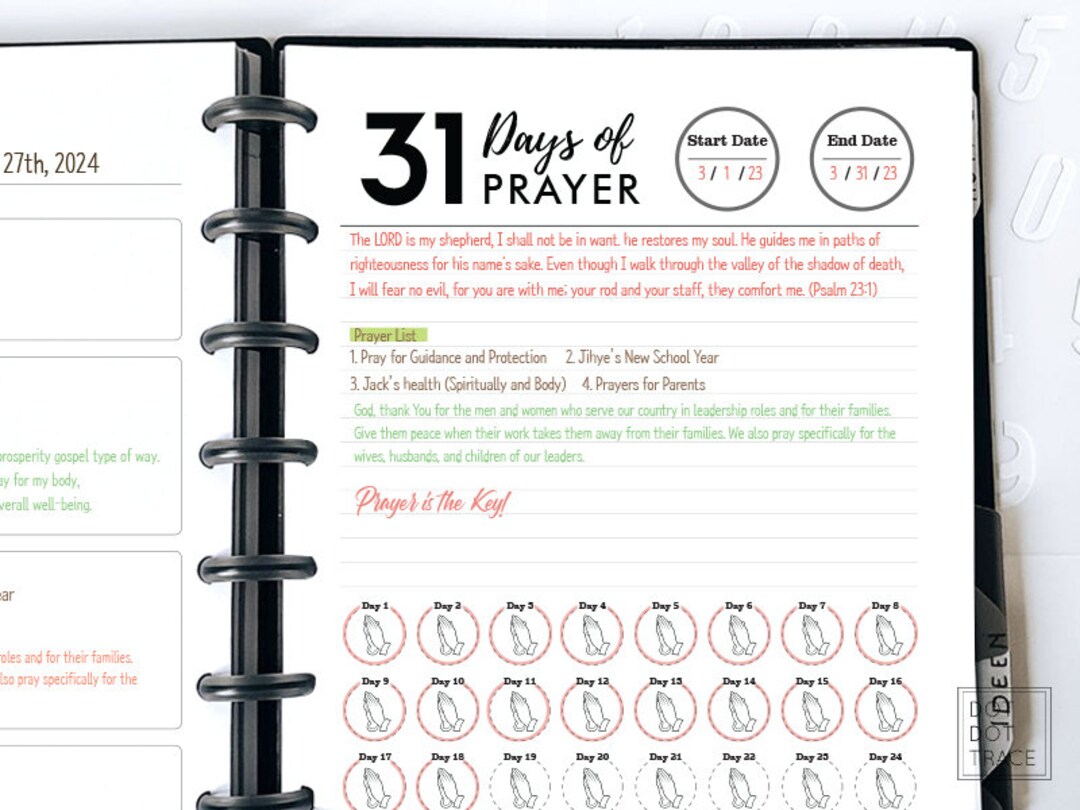 Printable 31 Days of Prayer Template Monthly Prayer Goal List 31 Days ...