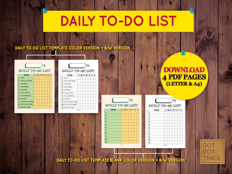 Printable Daily To-Do List printable family chore chart family | Etsy