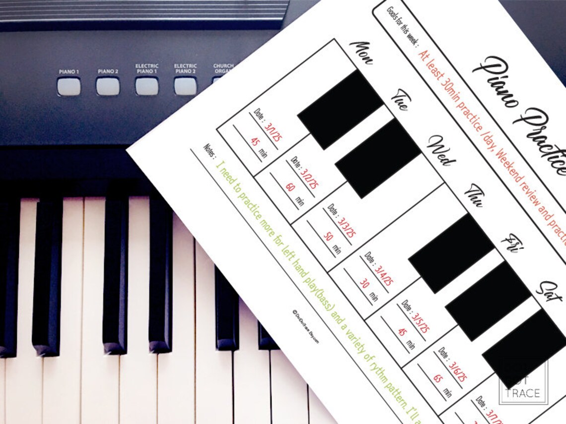 Printable Weekly Piano Practice Chart Piano Practice Log Piano - Etsy