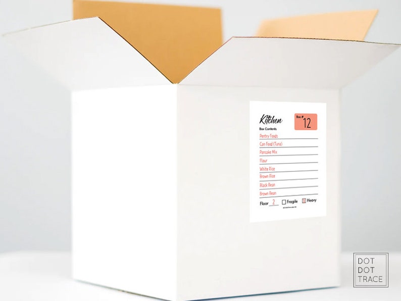 Printable Box Inventory Label Moving Box List Storage Tracker Moving