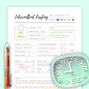 Afdrukbaar dagelijks intermitterend vasten-tracker Intermittent fasting-logboek voor intermitterend vasten GoodNotes intermitterend vasten-tracker