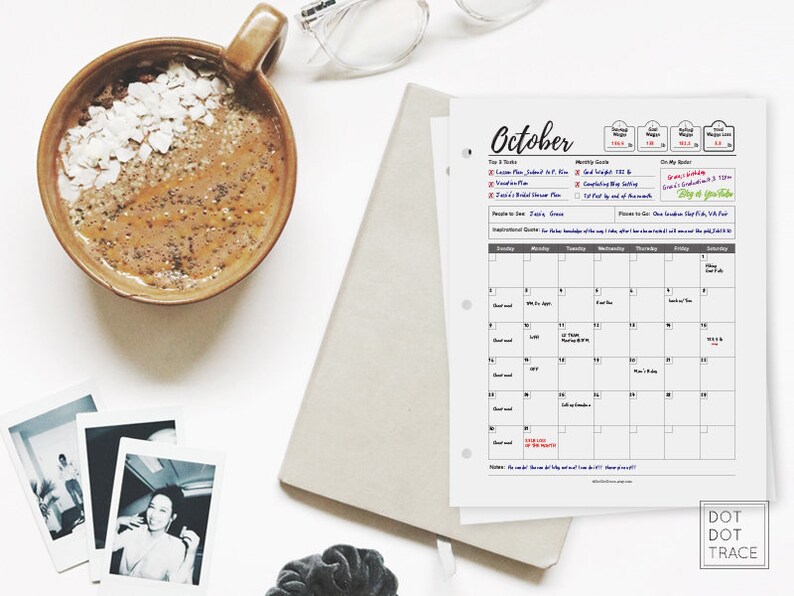 May include: A printable October calendar planner with a monthly grid, to-do list, and goal setting sections. The calendar is designed with a minimalist aesthetic and includes space for notes and reminders.
