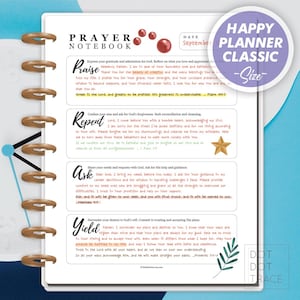 Printable Happy Planner Classic Prayer Notebook Guided Prayer Journal Daily Devotional Notebook Praise, Repent, Ask, Yield Daily Prayer Log