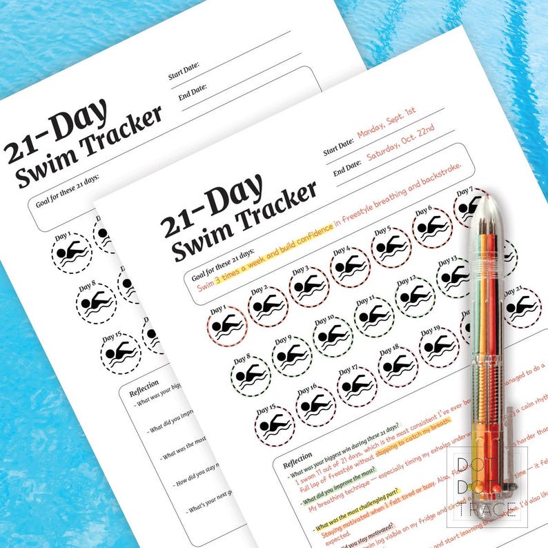 Printable 21-day Swimming Tracker Minimal Swim Log PDF Habit Tracker ...