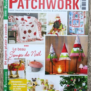 May include: A magazine cover titled "ELENA PATCHWORK" with the subtitle "IDÉES CRÉATIVES POUR PATCHWORK, QUILTING & APPLICATIONS." The cover features images of patchwork projects, including a quilt with star patterns, Christmas tree decorations, and a Christmas tree.