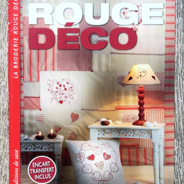 Livre La broderie rouge déco, magazine de broderie, broderie traditionnelle, broderie rouge, pochon brodé, tableau brodé, coeur brodé