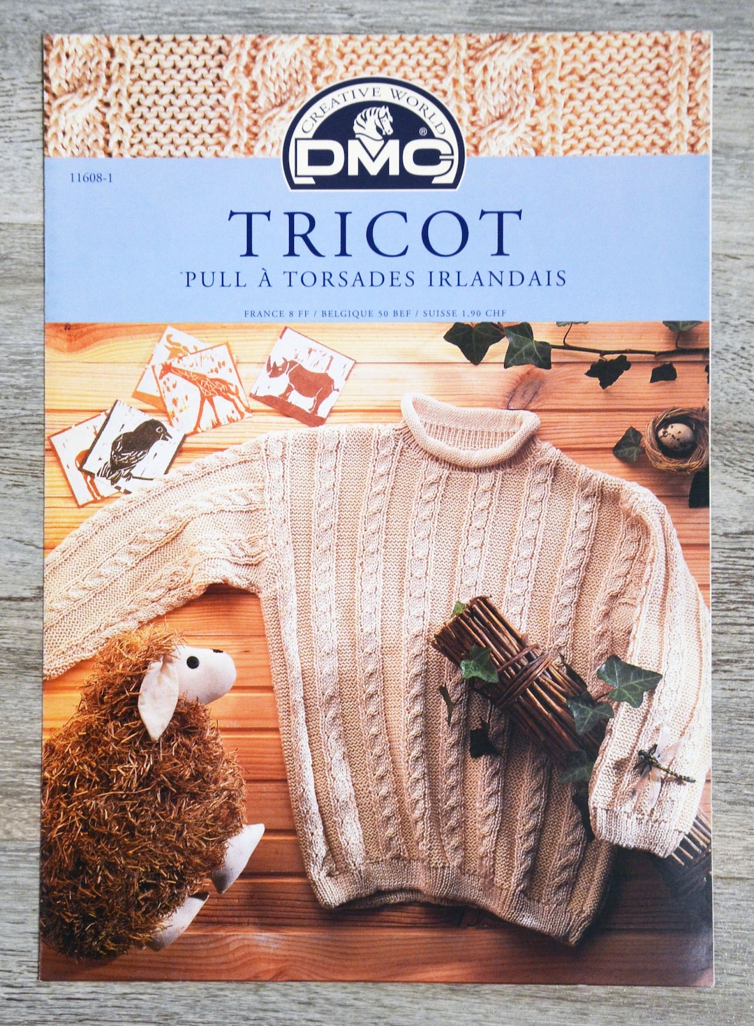 Fiche tricot DMC 11608-1 Pull à torsades irlandais, explications