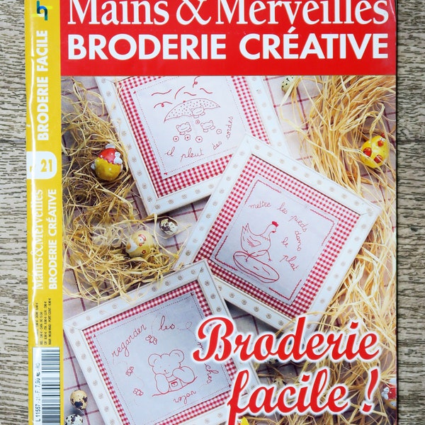 Magazine Mains et Merveilles 21 / Broderie créative, magazine de broderie, broderie facile, point de tige, broderie poule, broderie ours