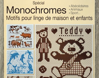 Magazine La bible du point de croix 5, Monochromes, grilles point de croix, linge de maison, motifs pour enfants, broderie enfant