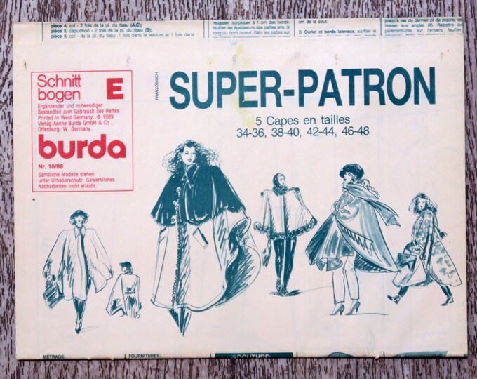 Super Pattern Burda Super-pattern Sewing Pattern / 5 Capes for Women, Sewing Pattern ...