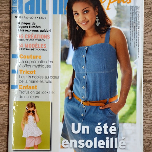 Magazine Fait main pas à pas de août 2014, magazine couture, patron couture, patron robe, top en tricot, patron tricot, patron robe enfant