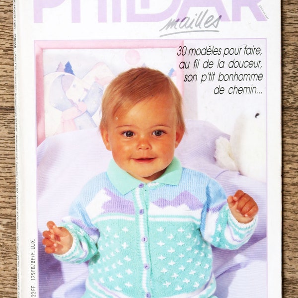 Magazine Phildar 195 / Layette, magazine tricot, catalogue tricot, patron tricot, tricot enfant, tricot hiver, pull mickey, robe de baptême