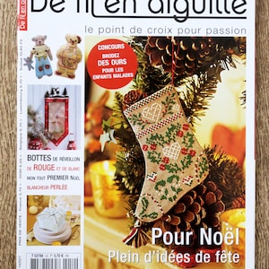 Magazine De fil en aiguille 52, magazine broderie, grilles broderie, revue broderie, magazine point de croix, broderie Noël, botte de Noël