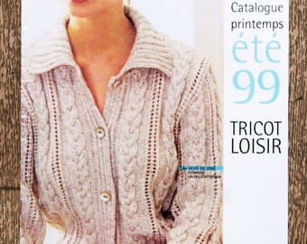 Fiche tricot Miss Helen / Eté 99, explications tricot, tutoriel tricot, tricot femme, pull femme, gilet à torsades, gilet femme, coussin