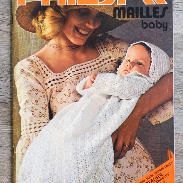 Magazine Phildar mailles baby 33, tricot vintage, catalogue Phildar, magazine tricot, revue tricot, explications tricot, layette vintage