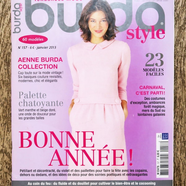 Magazine Burda de janvier 2013 (157), patron couture, patron Burda, magazine couture, patron chemisier, patron robe, patron déguisement