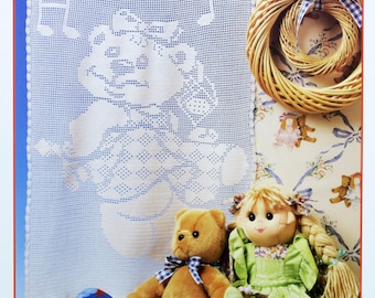 Hoja de crochet Cortinas 22 / Cortina de osito, patrón de crochet, decoración de crochet, red de crochet, cortina de crochet