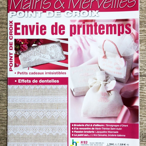 Magazine Mains et Merveilles / Point de croix 83, magazine de broderie, broderie fleurs, magazine point de croix, broderie blanche