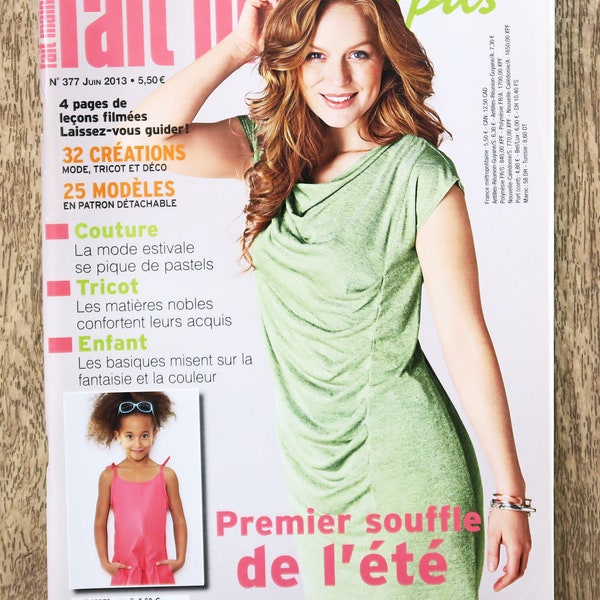 Magazine Fait main pas à pas de juin 2013 (377), magazine couture, magazine tricot, patron couture, patron robe, patron tricot, tunique