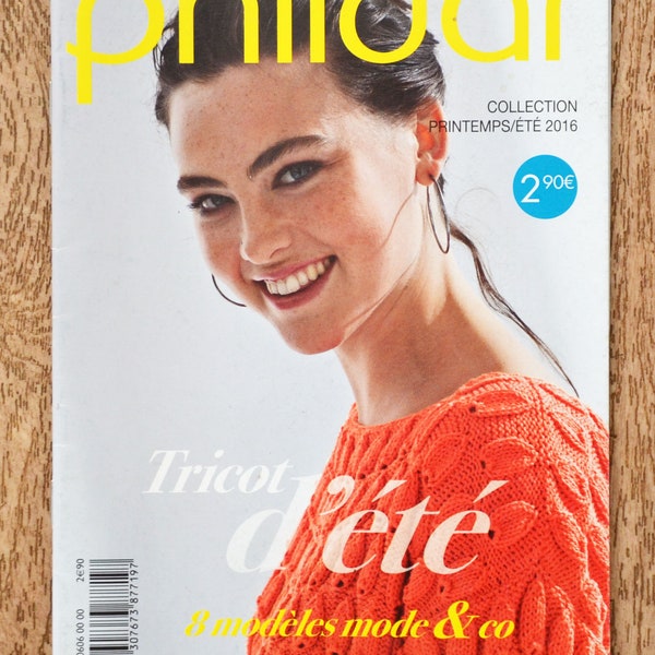 Mini magazine Phildar Printemps-été 2016 / 8 modèles, catalogue tricot, patron tricot, tricot femme, pull rayé, gilet à franges, poncho