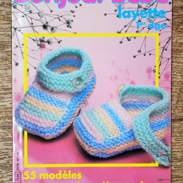 Magazine Bonjour bébé 14 / Layette 1er âge, tricot vintage, catalogue tricot, magazine tricot, patron tricot, patron crochet, tricot bébé