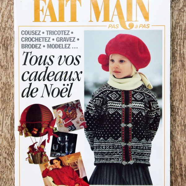 Magazine fait main de novembre 1995, magazine couture, magazine tricot, patron couture, patron enfant, pull hiver, broderie Noël