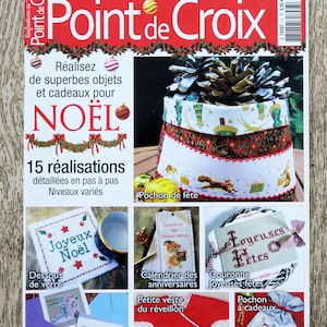Magazine Réalisations au point de croix / Noël, magazine de broderie, broderie de Noël, carte de voeux brodée, pochon brodé