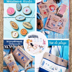 Magazine Création Point de croix 65 / Juillet-août 2017, magazine de broderie, magazine point de croix, broderie plage, sac brodé